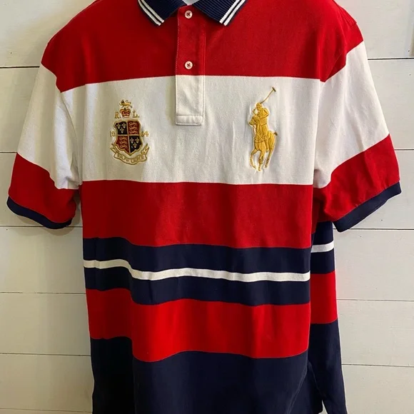 Polo Ralph Lauren Big&Tall Men’s Sz XLT Striped Mesh Crest/Big Pony Polo‎ Shirt